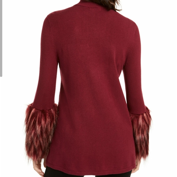Alfani Womens Red Mock Neck Faux-Fur Trim Pullover - Picture 3 of 3